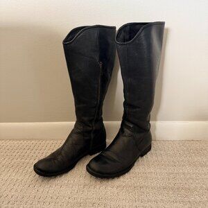 Born Pebbled Leather Riding Boots - Black, Size 7